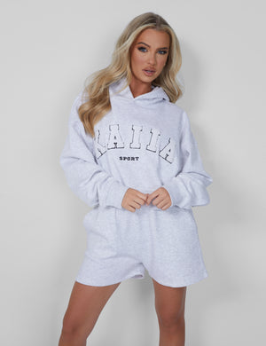 Kaiia Oversized Crop Hoodie Light Grey Marl