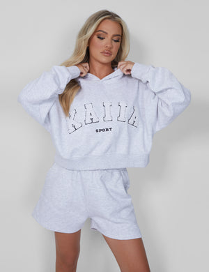 Kaiia Oversized Crop Hoodie Light Grey Marl