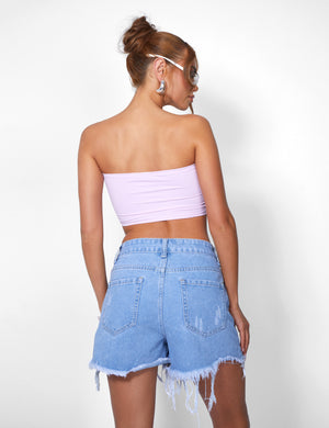 Ripped Denim Short High Waisted Blue Wash