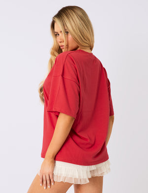 Kaiia Embroidered Logo Oversized T-Shirt Red