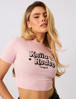 Kaiia Rodeo Bubble Logo Baby Tee Baby Pink