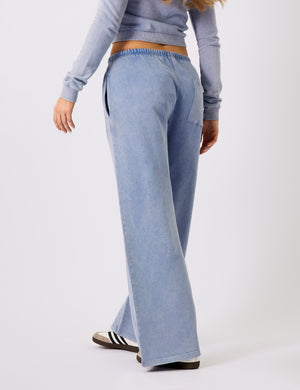 Kaiia Logo Wide Leg Joggers Washed Blue