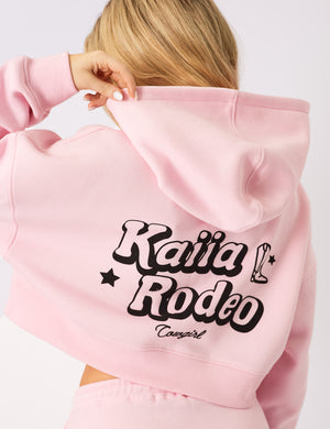 Kaiia Rodeo Bubble Logo Cropped Oversized Hoodie Baby Pink