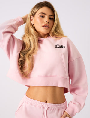 Kaiia Rodeo Bubble Logo Cropped Oversized Hoodie Baby Pink