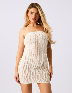 Ruffle Detail Bandeau Mini Dress Cream