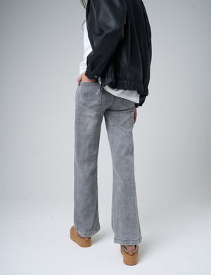 Wide Leg High Rise Denim Jeans Grey