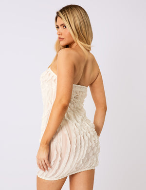 Ruffle Detail Bandeau Mini Dress Cream