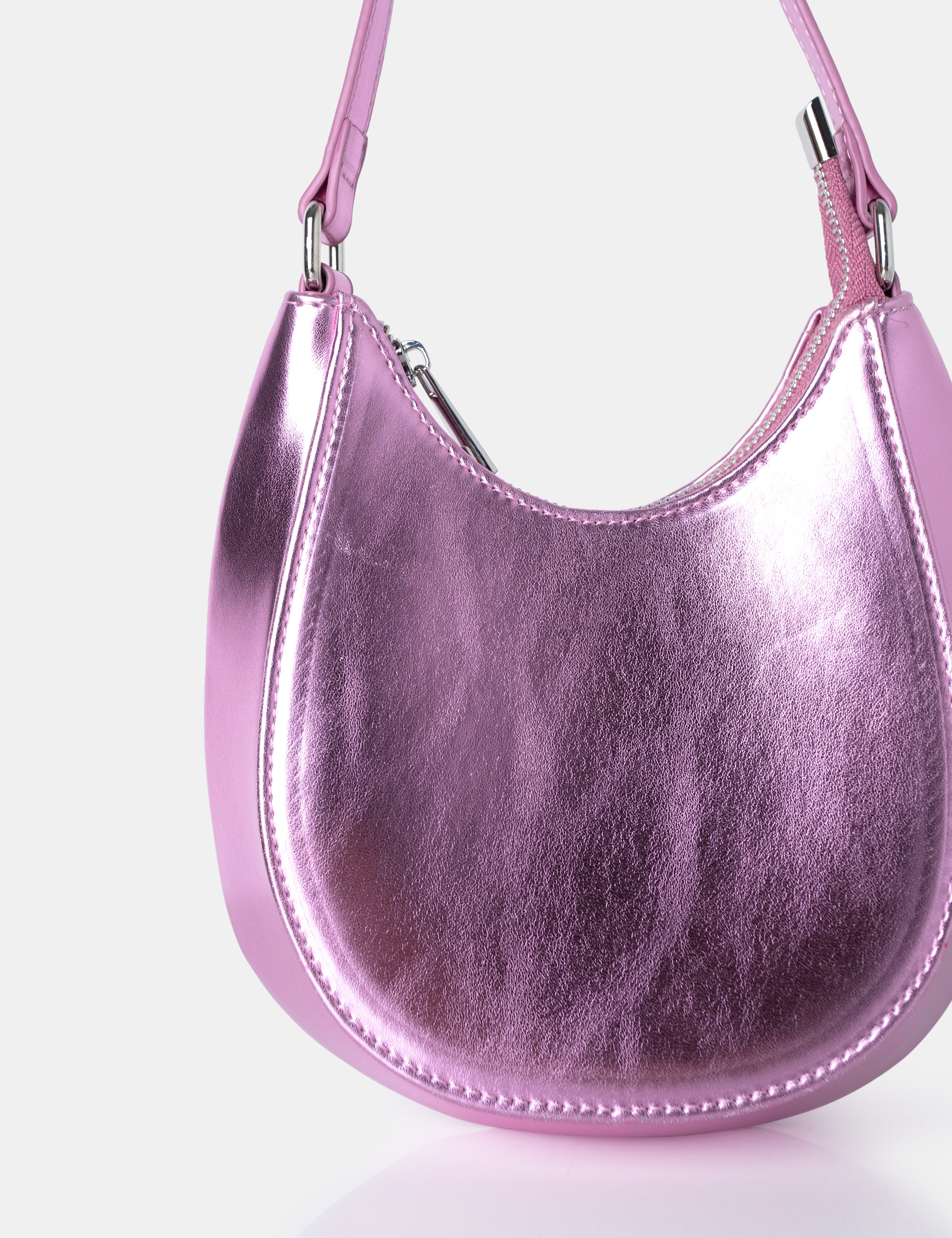 Zeta Metallic Pink Hobo Shoulder Bag