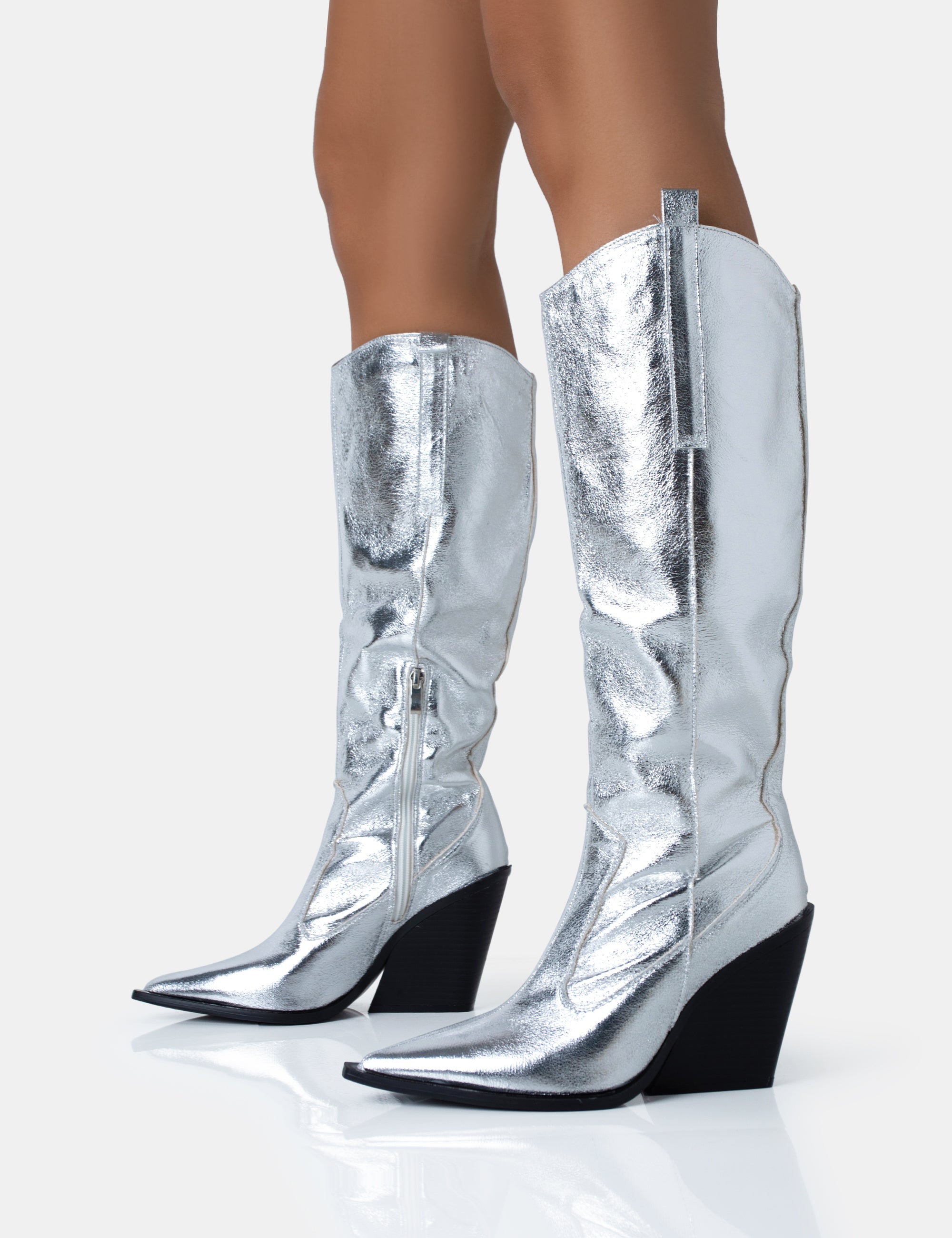 Silver metallic cowboy store boots