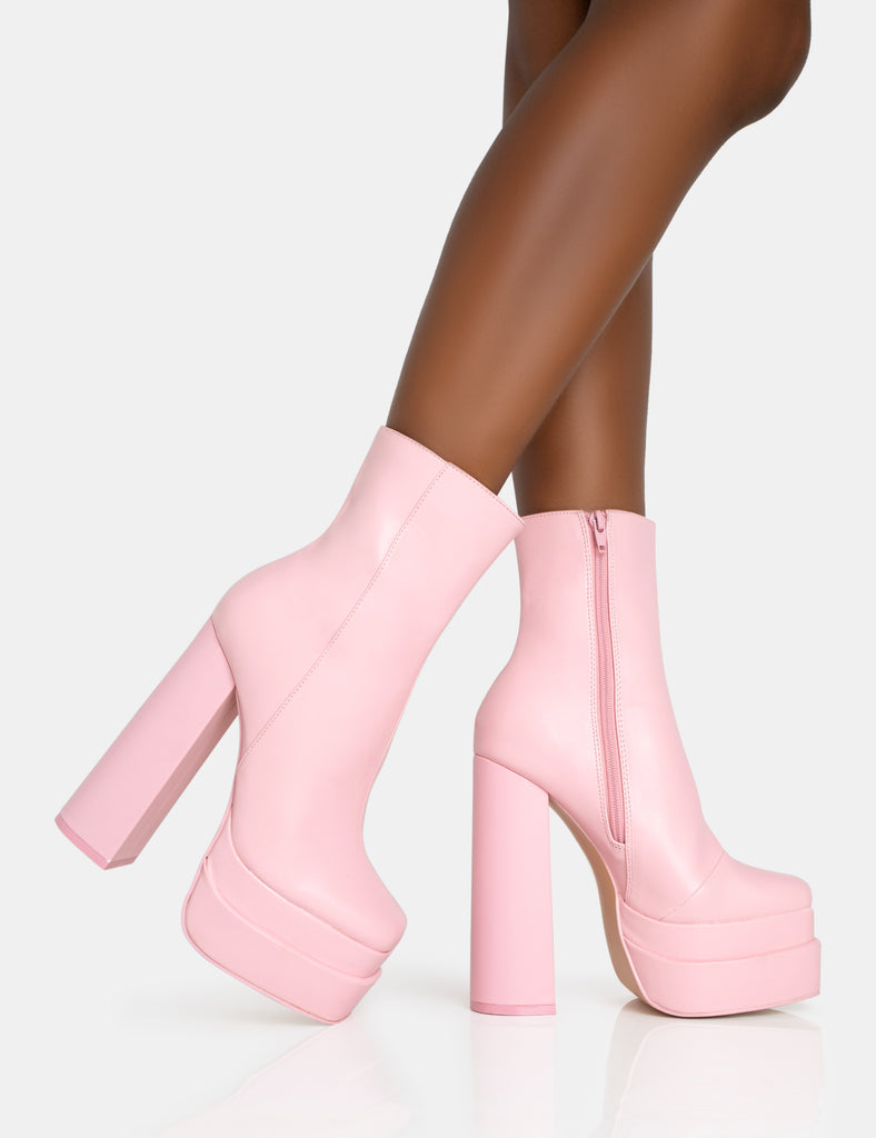 Supine Baby Pink PU Chunky Heeled Platform Ankle Boots | Public Desire