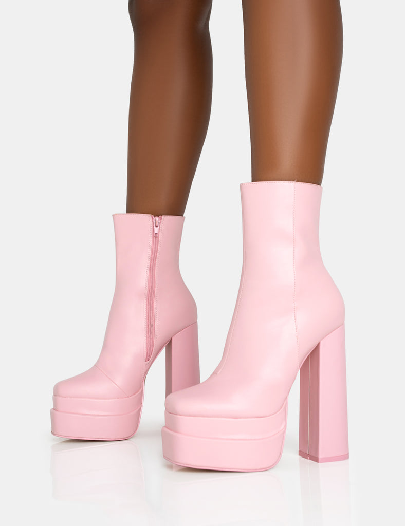 Supine Baby Pink PU Chunky Heeled Platform Ankle Boots | Public Desire