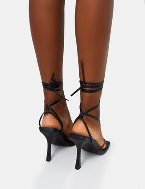 Black stiletto heels open sale toe lace up strappy sandals