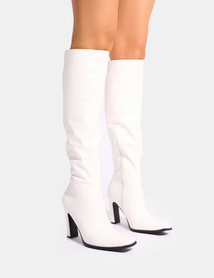 Acquilla White Knee High Flared Boots