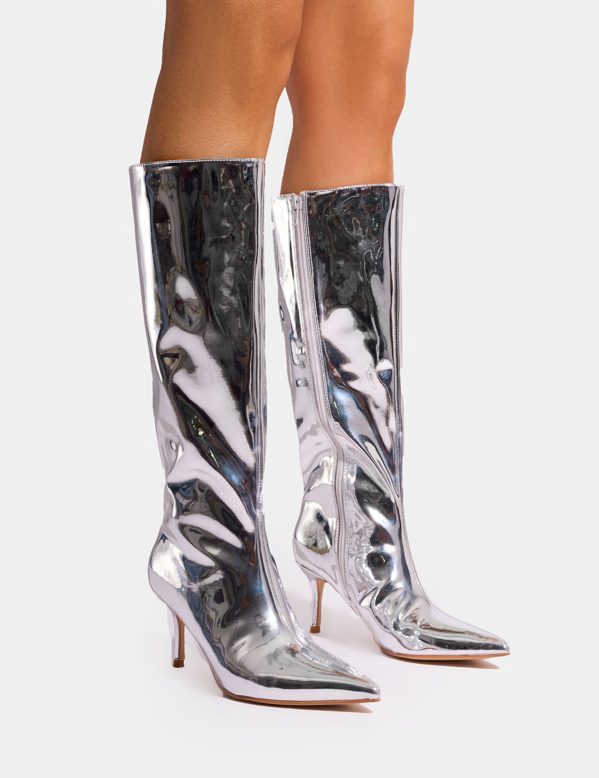 Silver patent leather boots on sale