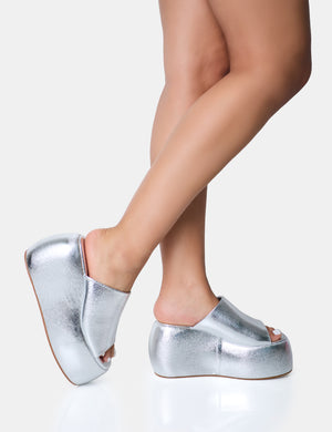 Blue Moon Silver Metallic Chunky Platform Wedge Sandals