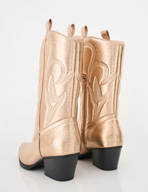 Calabasas Rose Gold Western Embroidered Knee High Pointed Toe Cowboy Boots