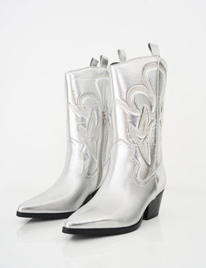 Calabasas Silver Western Embroidered Knee High Pointed Toe Cowboy Boots