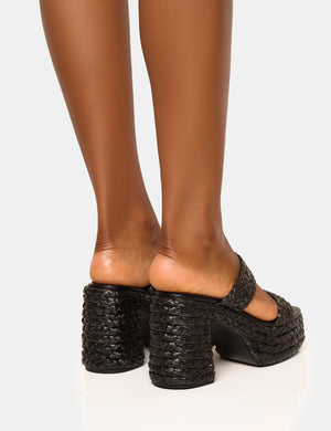 Cassidy Black Double Strap Jute Platform Block Heel