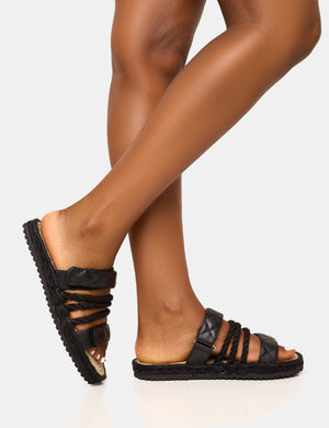 Coral Black Rope Detail Flat Sandal