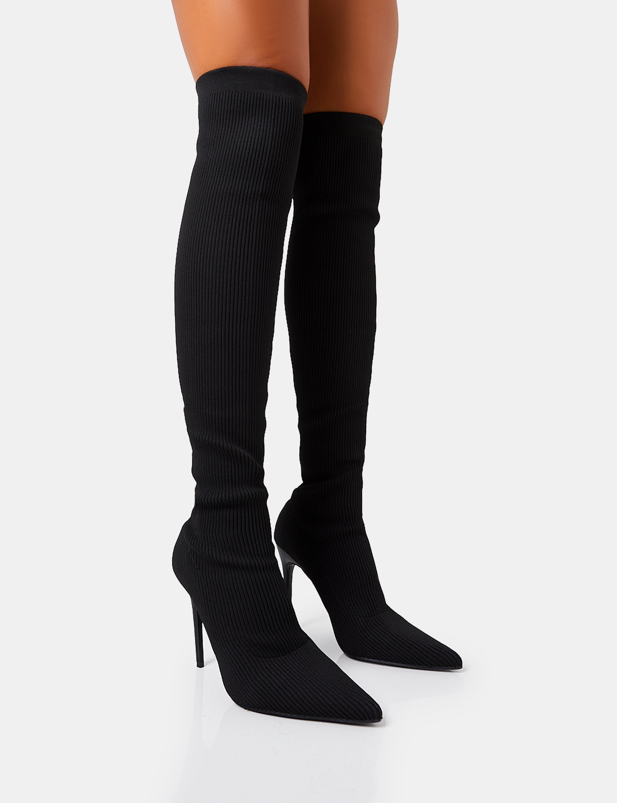 Black over the hot sale knee sock boots