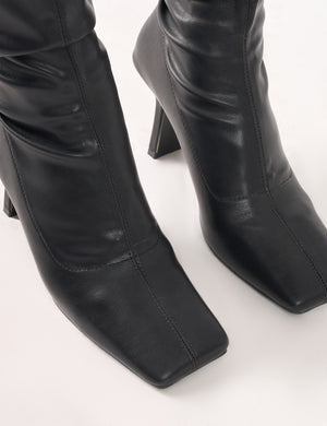 Electra Black Square Toe Mid Heeled Over The Knee Boots