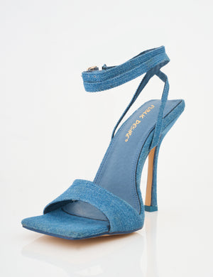 Emma Blue Denim Barely There Square Toe High Heels