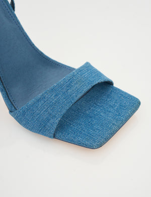 Emma Blue Denim Barely There Square Toe High Heels