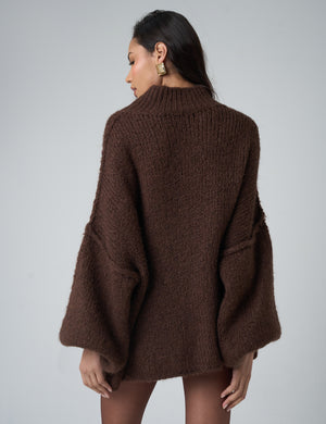 Oversized Funnel Neck Jumper Brown