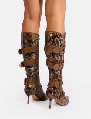 Samurai Snake Multi Buckle Pointed Toe Boots Public Desire