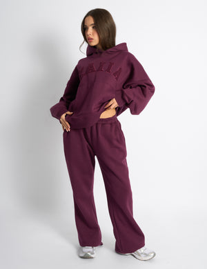 Kaiia Slogan Oversized Hoodie Deep Burgundy