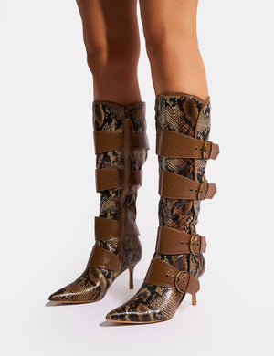 Samurai Snake Multi Buckle Pointed Toe Boots