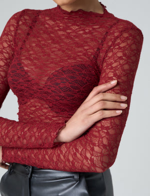 Lace Long Sleeve Top Burgundy