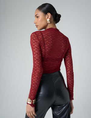 Lace Long Sleeve Top Burgundy