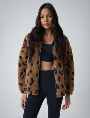 Zip Up Fleece Jacket Leopard