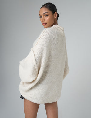 Oversized Funnel Neck Jumper Off White