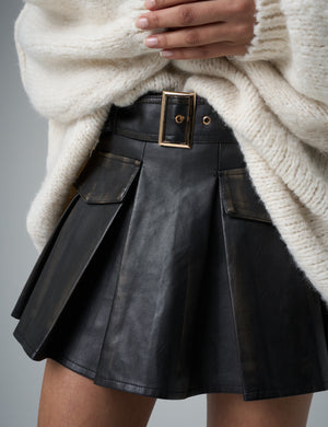 Faux Leather Belted Mini Skort Black