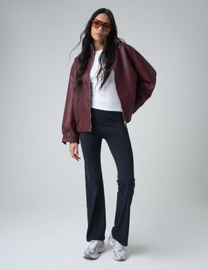 Faux Leather Oversized Bomber Jacket Burgundy