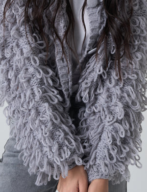 Chunky Loop Stitch Knitted Cardigan Grey