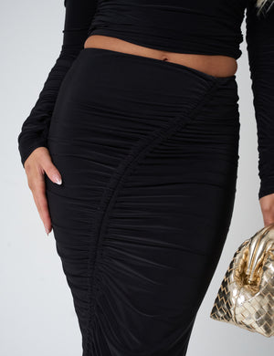 Ruched Maxi Skirt Co Ord Black