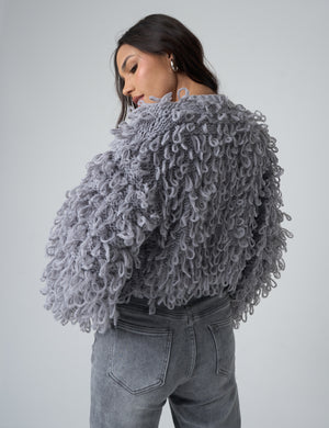 Chunky Loop Stitch Knitted Cardigan Grey