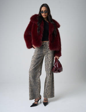 Straight Fit Mid Rise Jean Leopard