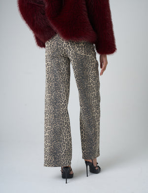 Straight Fit Mid Rise Jean Leopard