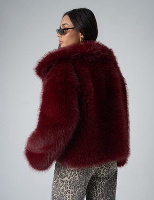 Short Faux Fur Jacket Burgundy