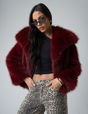 Short Faux Fur Jacket Burgundy