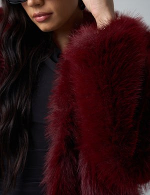 Short Faux Fur Jacket Burgundy