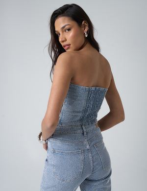 Diamante Denim Corset Blue