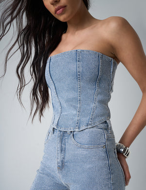 Diamante Denim Corset Blue