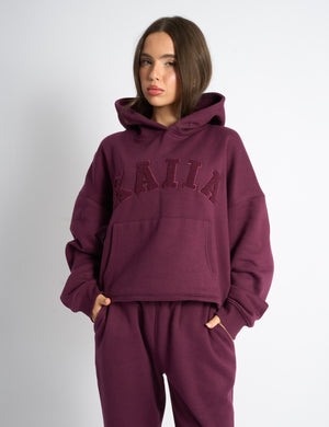 Kaiia Slogan Oversized Hoodie Deep Burgundy