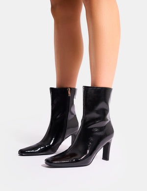 Polaris Black Patent Snipped Toe Ankle Boots