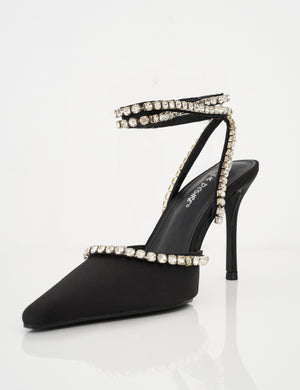 Frankiee Black Diamante Court High Heels